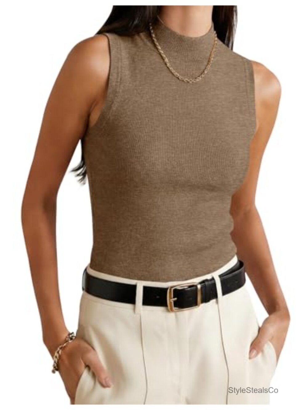Wool Blend Lightweight Sweater Vest Mock Neck Sleeveless Tank Top Business